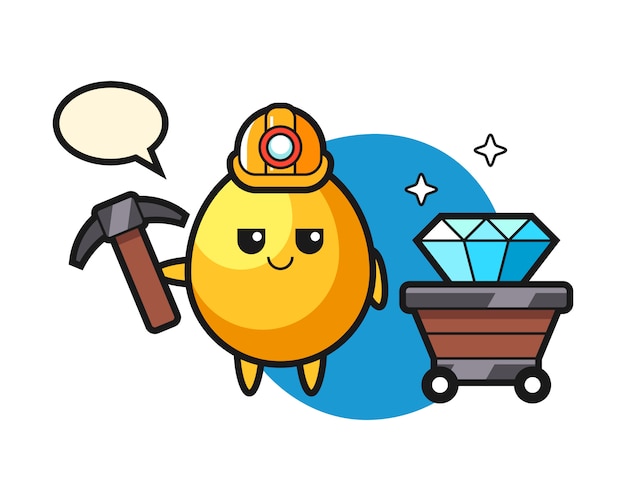 Ilustración de personaje de huevo de oro como minero, diseño de estilo lindo