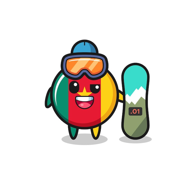 Ilustración del personaje de la insignia de la bandera de Camerún con estilo de snowboard