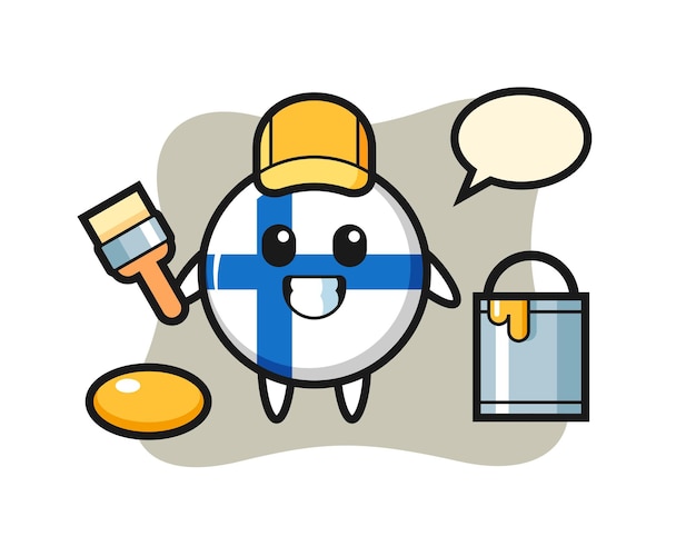Ilustración de personaje de la insignia de la bandera de finlandia como pintor, diseño de estilo lindo para camiseta, pegatina, elemento de logotipo