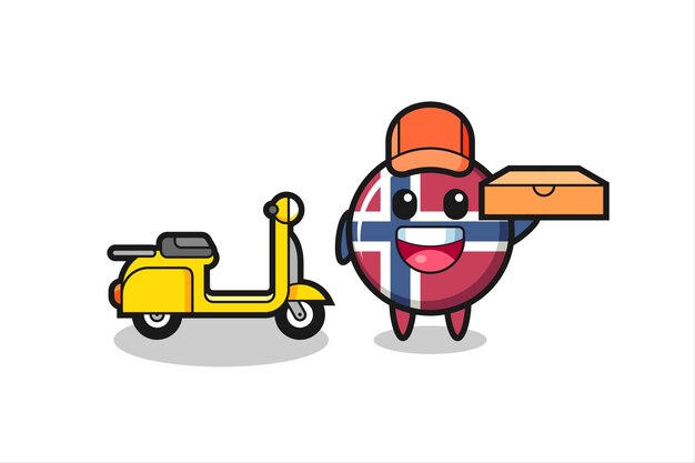 Ilustración de personaje de la insignia de la bandera de noruega como repartidor de pizza