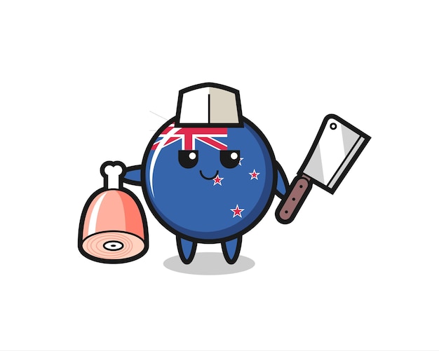Ilustración del personaje de la insignia de la bandera de nueva zelanda como carnicero