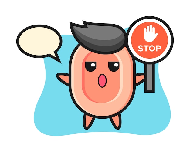 Ilustración de personaje de jabón con una señal de stop, estilo lindo para camiseta, pegatina, elemento de logotipo