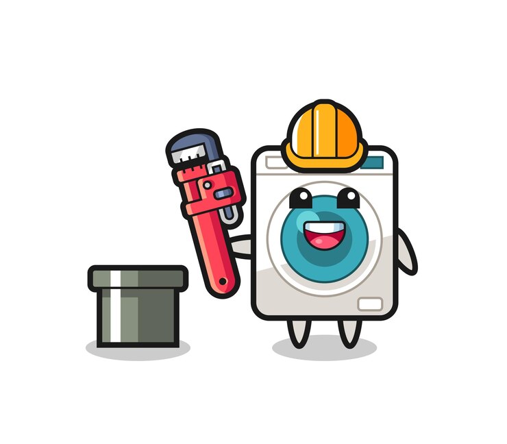 Vector ilustración de personaje de lavadora como fontanero