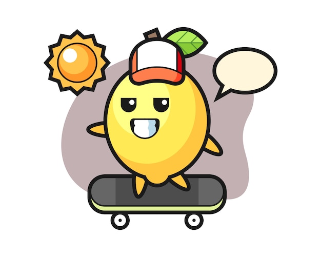 Ilustración de personaje de limón andar en patineta