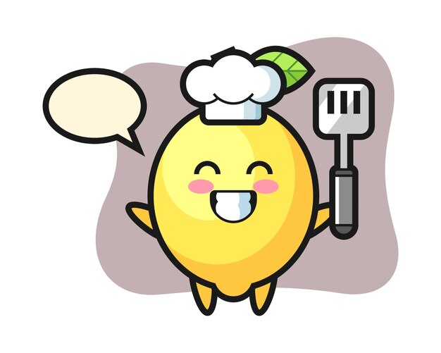 Ilustración de personaje de limón como chef está cocinando