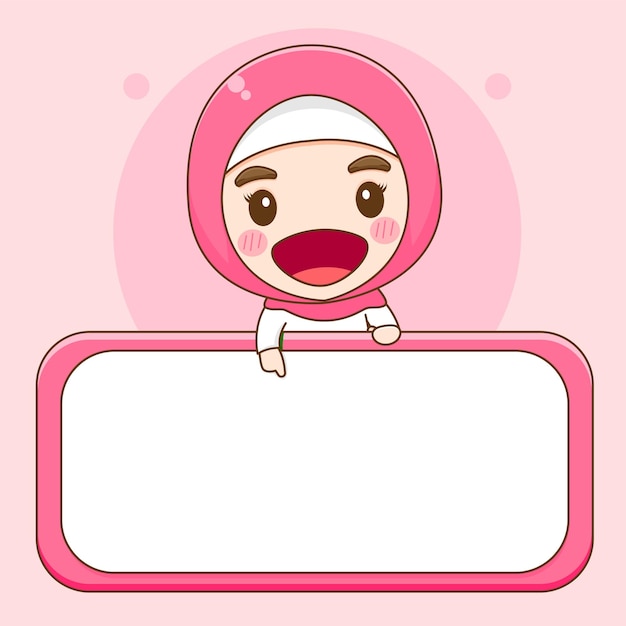 Ilustración del personaje de linda chica musulmana con tablero vacío