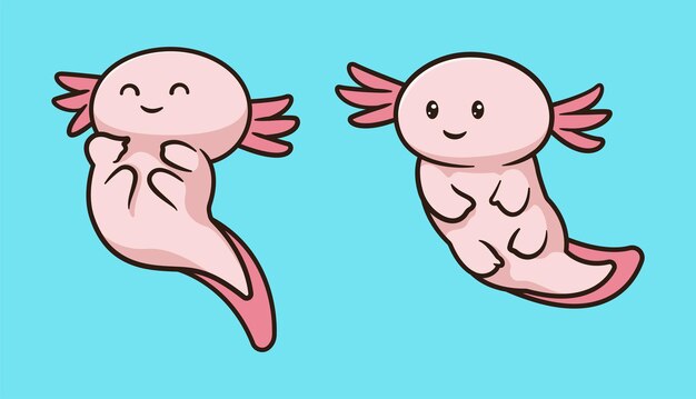 Ilustración de personaje lindo axolotl kawaii