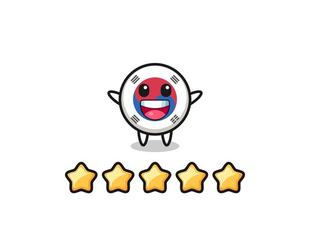 La ilustración del personaje lindo de la bandera de corea del sur con la mejor calificación del cliente con 5 estrellas