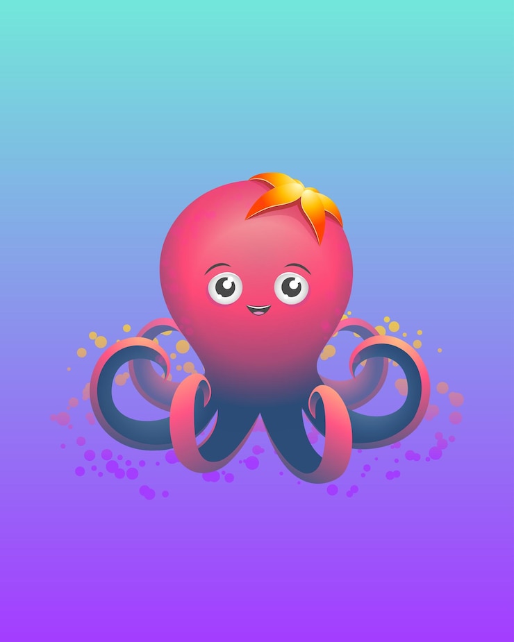 Vector ilustración de personaje lindo bebé pulpo