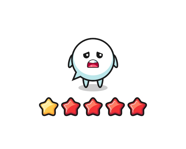 La ilustración del personaje lindo de la burbuja del discurso de mala calificación del cliente con 1 estrella