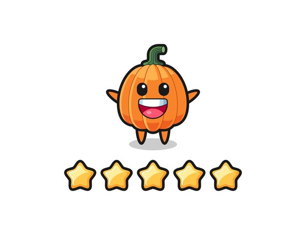 La ilustración del personaje lindo de calabaza con la mejor calificación del cliente con 5 estrellas