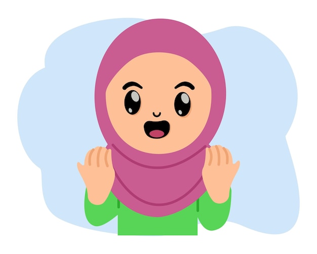 Ilustración personaje lindo chica hijab está levantando dos manos orando