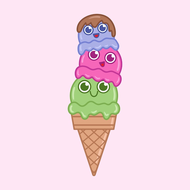 Vector ilustración de personaje lindo de helado de dibujos animados