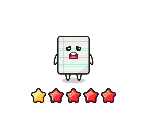 La ilustración del personaje lindo del papel de mala calificación del cliente con 1 estrella