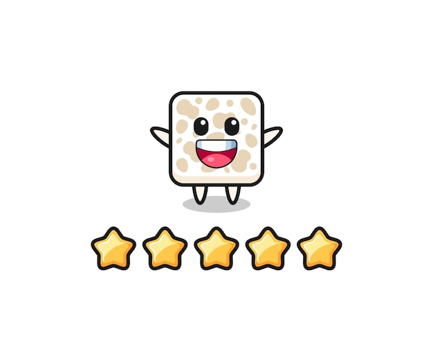 La ilustración del personaje lindo tempeh con la mejor calificación del cliente con 5 estrellas