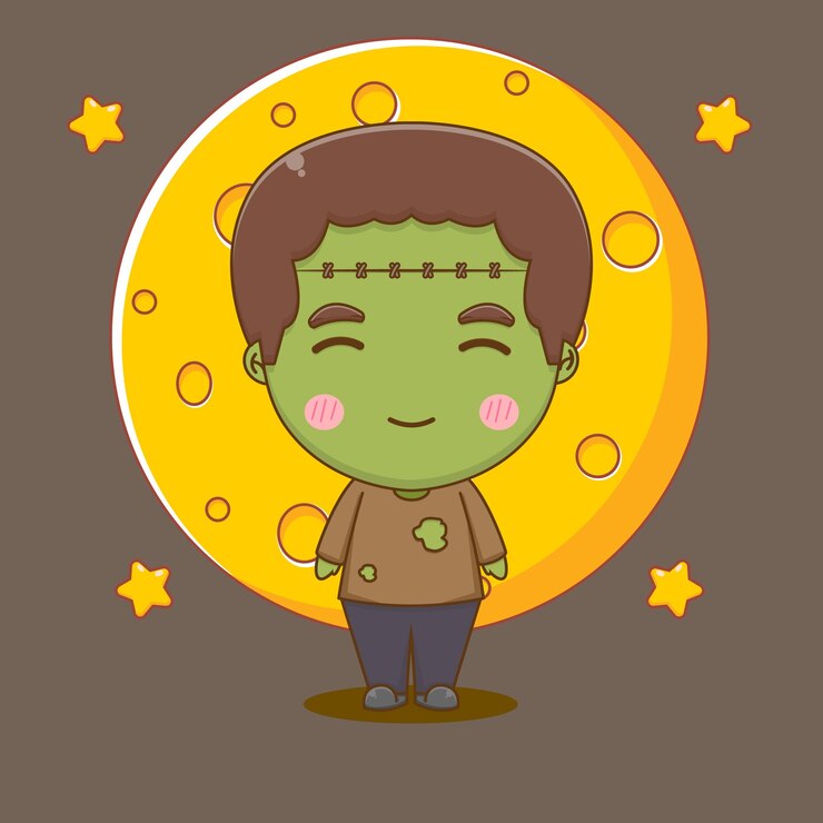 Vector ilustración de personaje lindo zombie frankenstein chibi