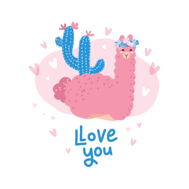 Ilustración de personaje de llama de dibujos animados lindo para el día de San Valentín.