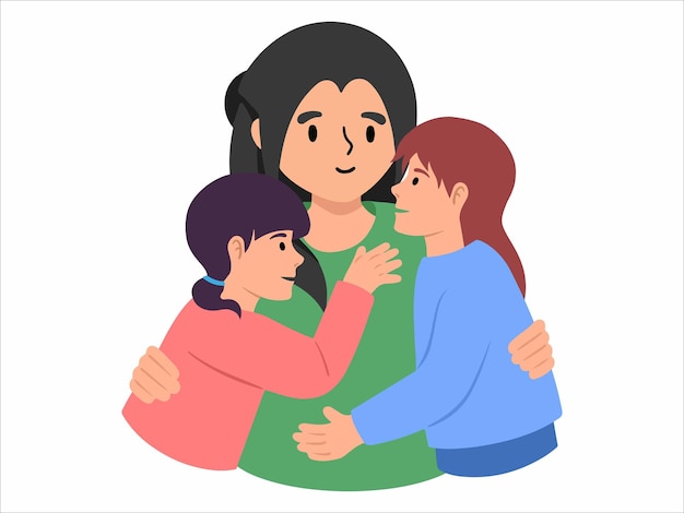 Ilustración de personaje de madre dos niños o personas