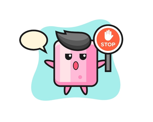 Ilustración de personaje de malvavisco con una señal de stop, diseño de estilo lindo para camiseta, pegatina, elemento de logotipo