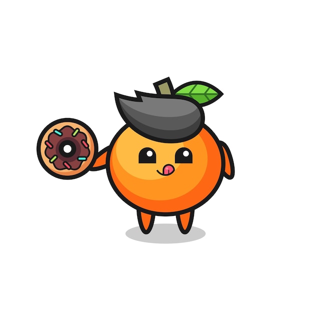 Ilustración de un personaje de mandarina comiendo una rosquilla