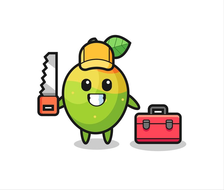 Vector ilustración del personaje de mango como carpintero, diseño de estilo lindo para camiseta, pegatina, elemento de logotipo