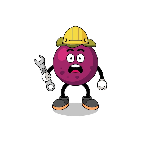 Ilustración de personaje de mangostán con diseño de personaje de error 404