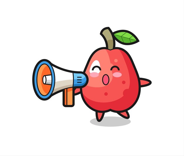Ilustración de personaje de manzana de agua sosteniendo un megáfono, diseño de estilo lindo para camiseta, pegatina, elemento de logotipo