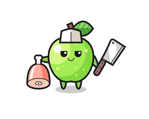 Ilustración del personaje de manzana verde como carnicero