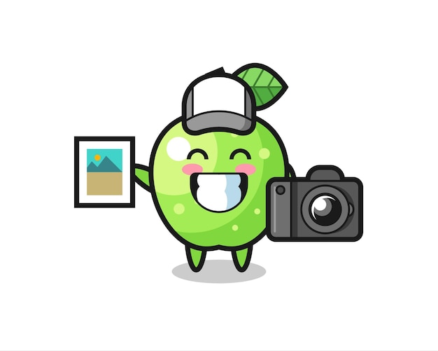 Ilustración de personaje de manzana verde como fotógrafo