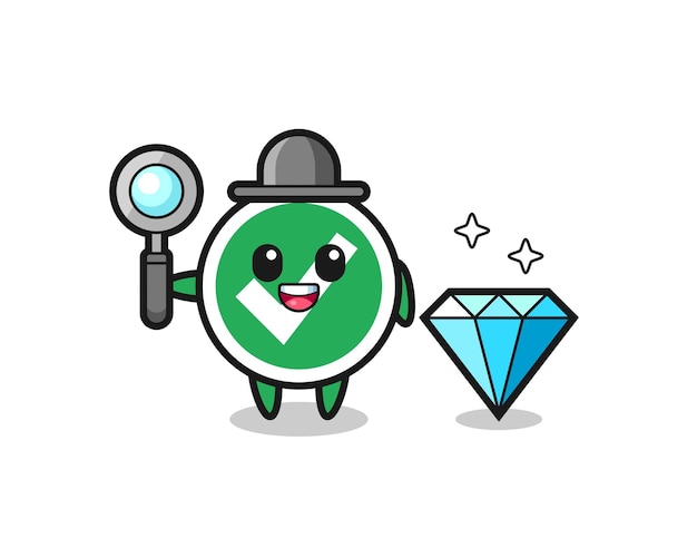 Ilustración del personaje de marca de verificación con un lindo diseño de diamante