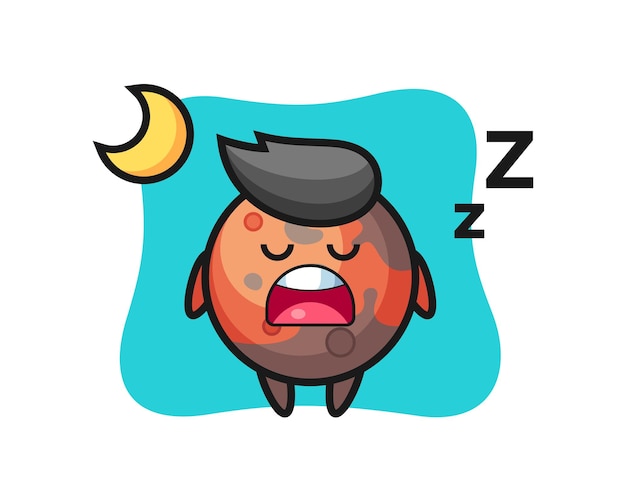 Ilustración de personaje de marte durmiendo por la noche, diseño de estilo lindo para camiseta, pegatina, elemento de logotipo