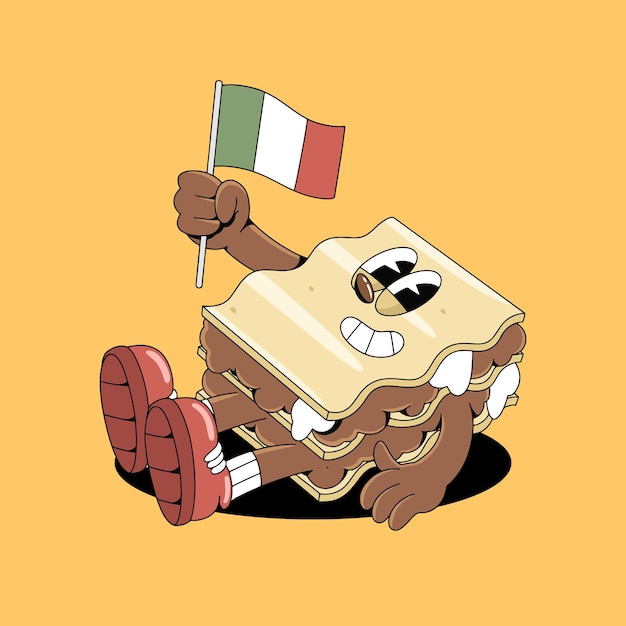 Vector ilustración del personaje de la mascota de la comida italiana retro