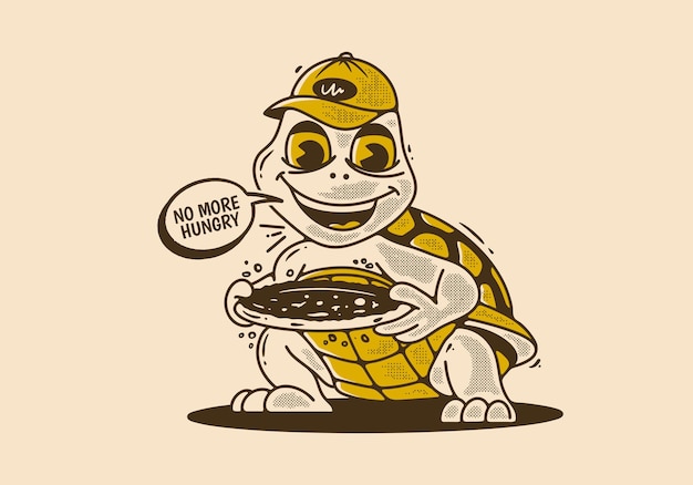 Vector ilustración de personaje de mascota retro de una tortuga sosteniendo una pizza