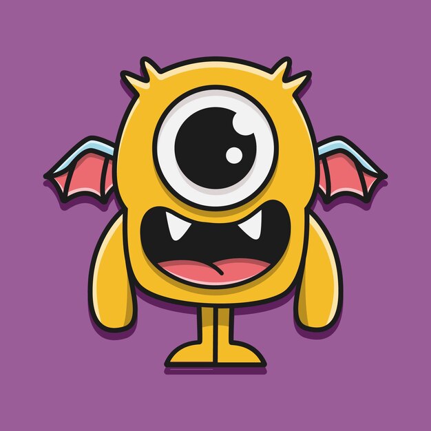 Ilustración de personaje de monstruo kawaii doodle