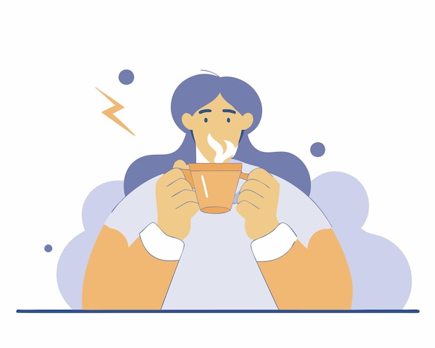 Ilustración de personaje de una mujer joven bebiendo café