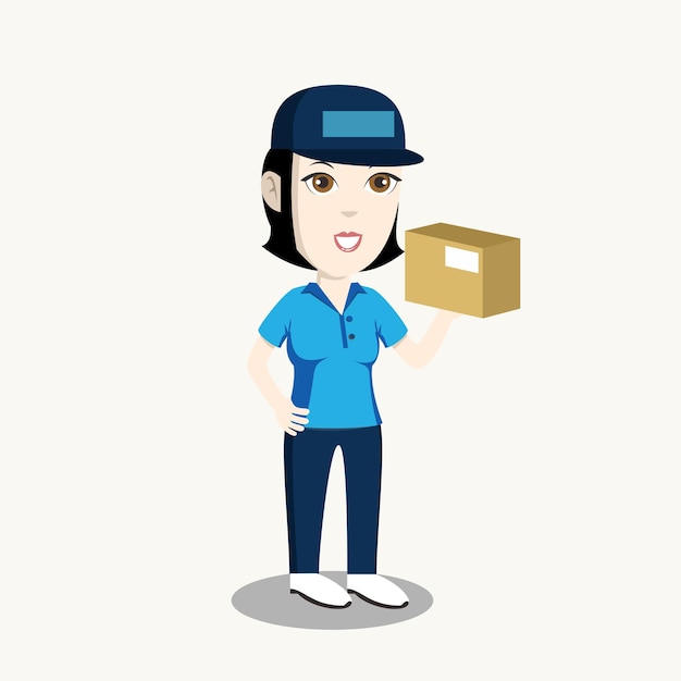 Ilustración personaje mujeres Servicio de entrega emociones con paquete en el fondo