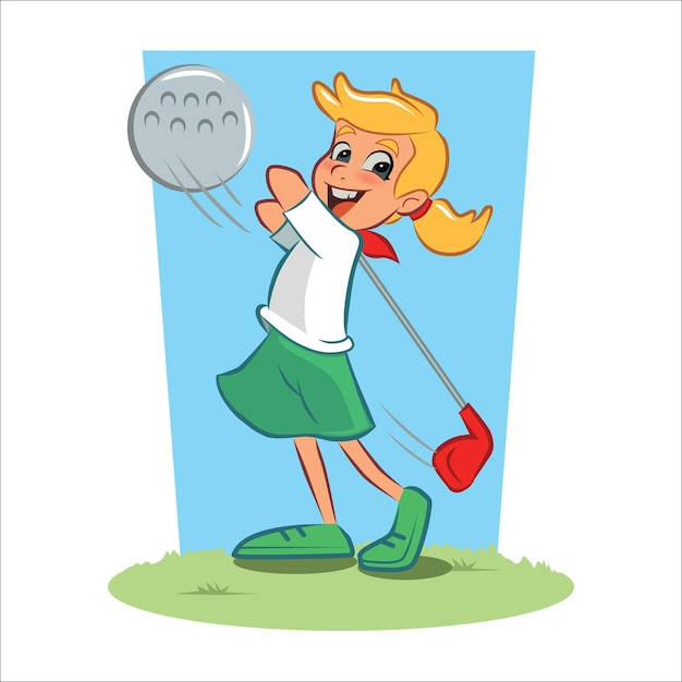 Ilustración de personaje de niña jugando al golf