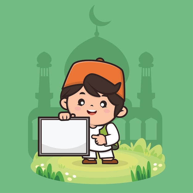 Ilustración de personaje de niño lindo musulmán ramadán