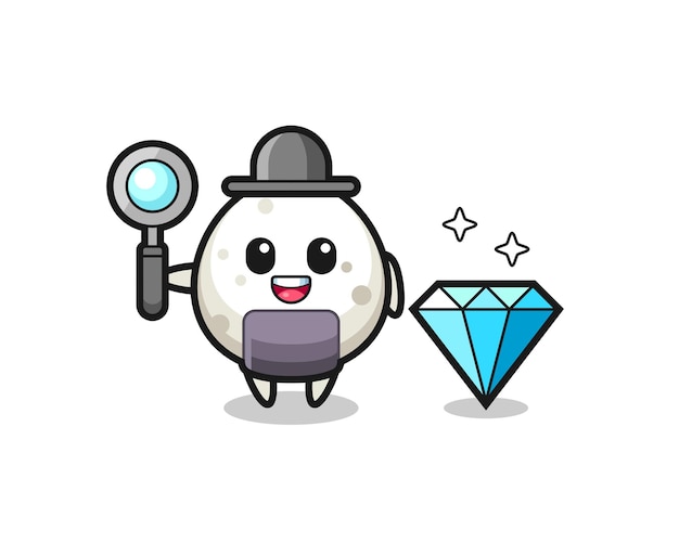 Ilustración del personaje onigiri con un diseño de estilo lindo de diamante para el elemento del logotipo de la etiqueta de la camiseta