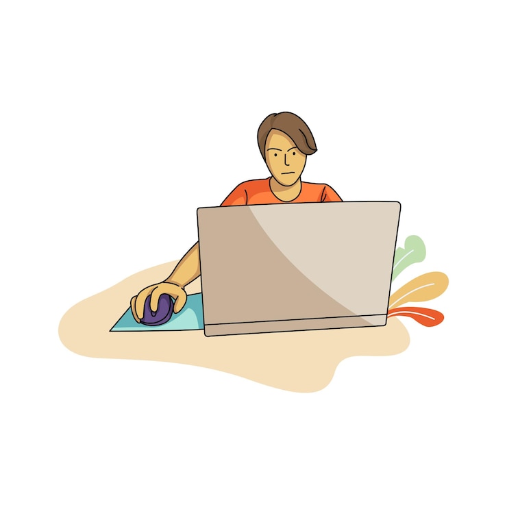 Vector ilustración del personaje operación de la computadora