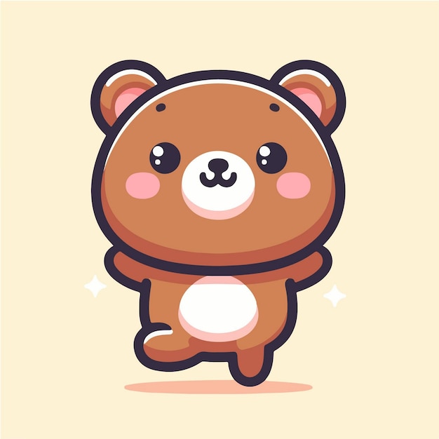 Ilustración de un personaje de oso lindo sentado plano y diseño vectorial