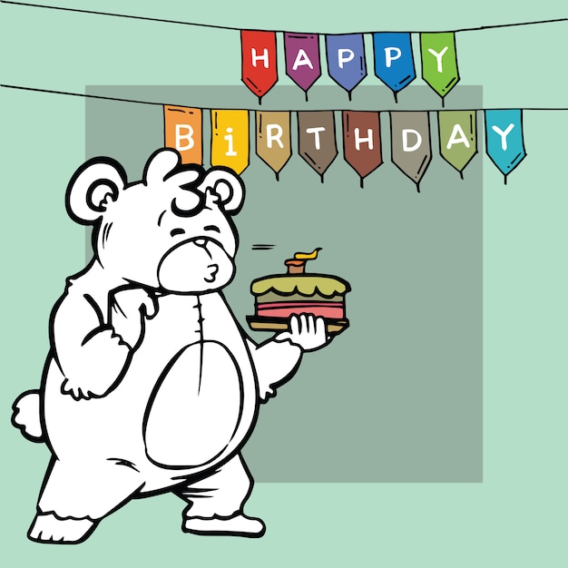 Ilustración de personaje de oso de peluche celebra cumpleaños