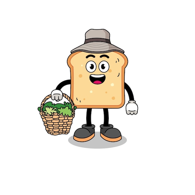 Ilustración de personaje de pan como herbolario