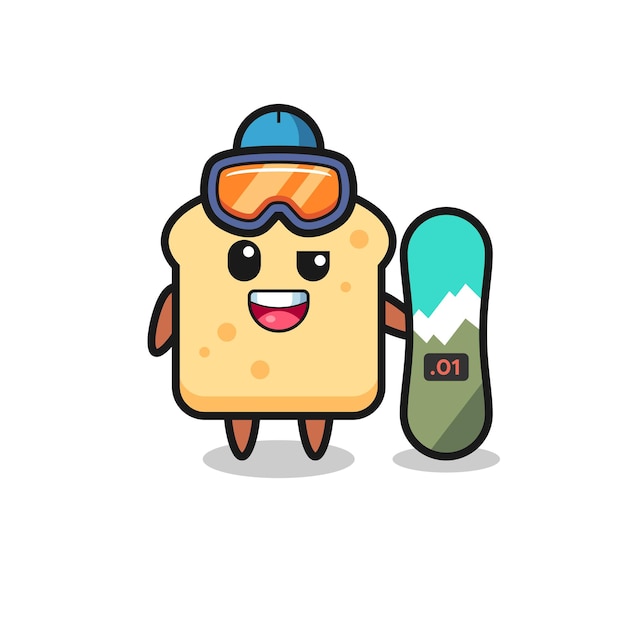 Ilustración de personaje de pan con estilo snowboard.