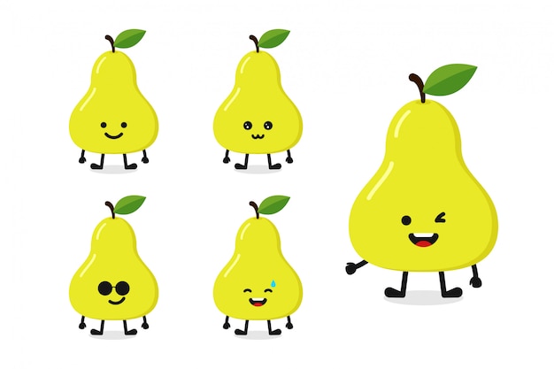 Vector ilustración de personaje de pera de frutas para expresión feliz