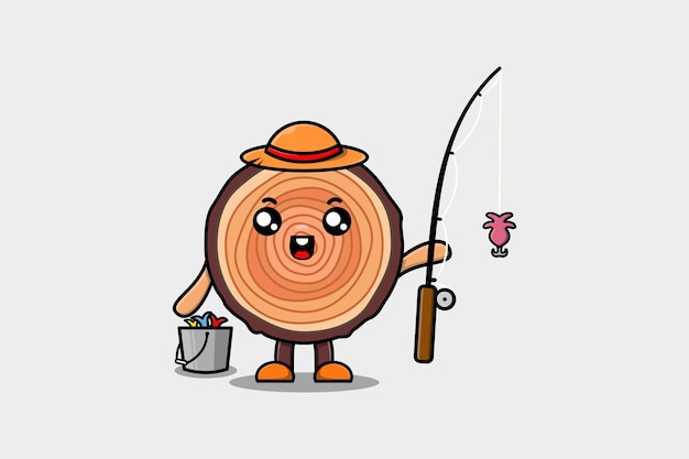 Ilustración de personaje de pesca de lichi de dibujos animados lindo con equipo de pesca