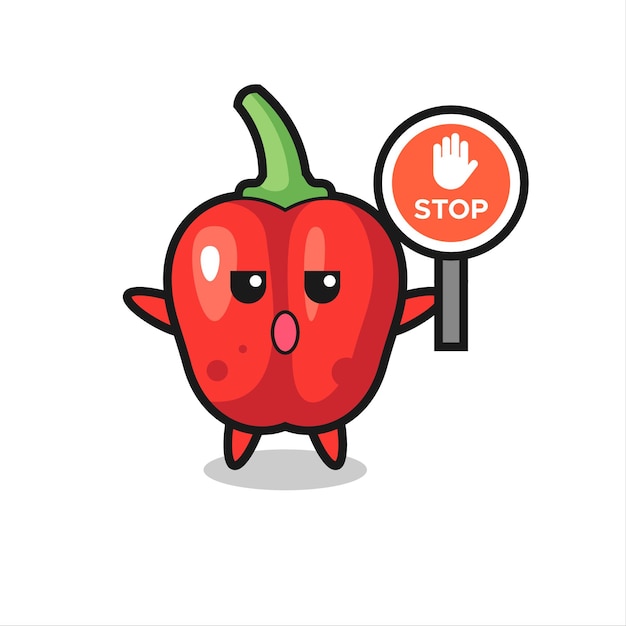 Ilustración de personaje de pimiento rojo con una señal de stop