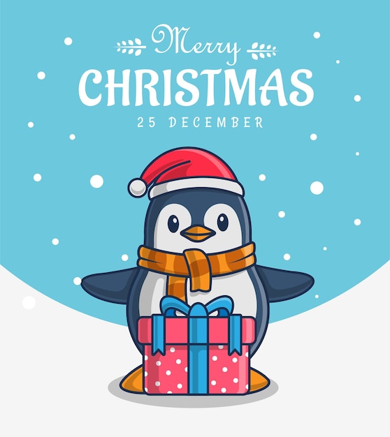 Ilustración de personaje de pingüino con saludo de feliz navidad