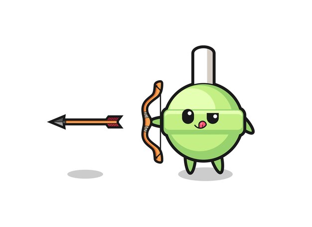 Ilustración del personaje de piruleta haciendo tiro con arco, diseño lindo
