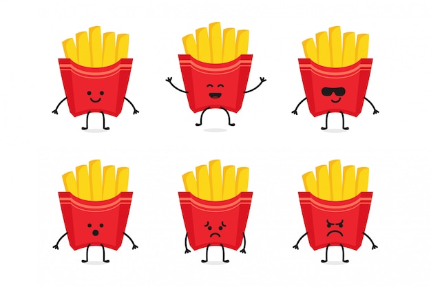 Ilustración de personaje plano lindo papas fritas y mascota